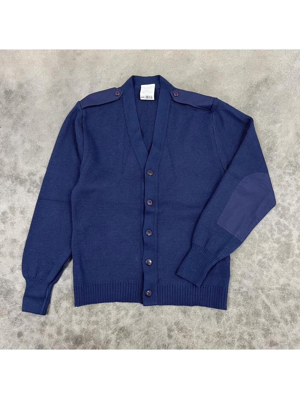 2000s Y2K Preppy Navy Blue Cardigan USAF Wool Blend Size Large